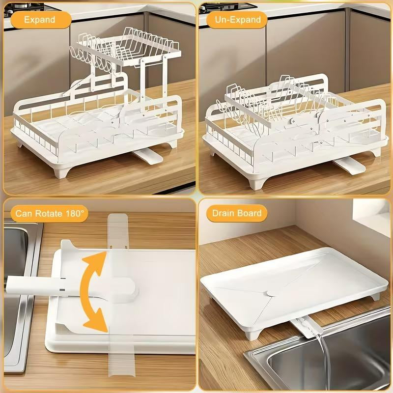 Deristic 2-Tier Stainless Steel Dish Drying Rack with Built-In Drainboard & Utensil Holders for Kitchen Counter Sink Organization Storage Large Capacity