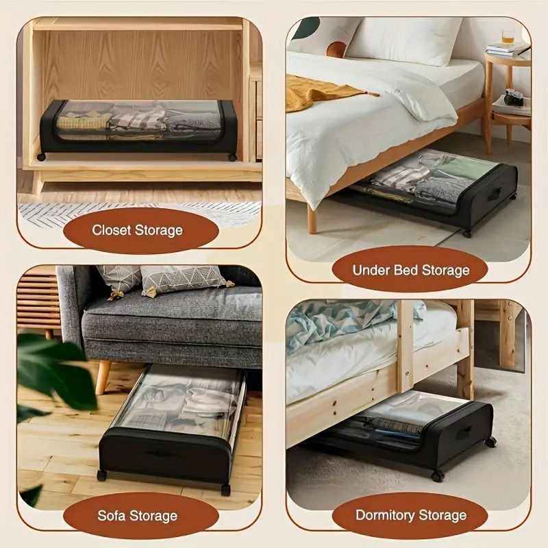 2 Pack Under Bed Storage Containers with Wheels Metal Frame Clothes Blanket Book Toy Organizer Box Rolling Space Saver Bins for Bedroom Closet Dorm