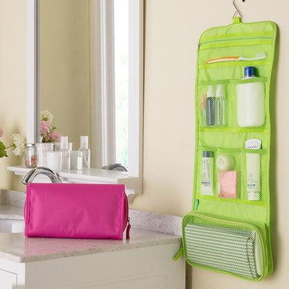 Foldable Hanging Toiletry Bag – Portable Travel Makeup Organizer with Storage Compartments