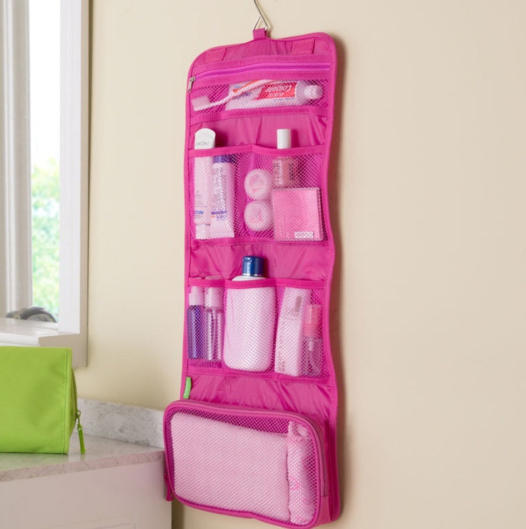 Foldable Hanging Toiletry Bag – Portable Travel Makeup Organizer with Storage Compartments