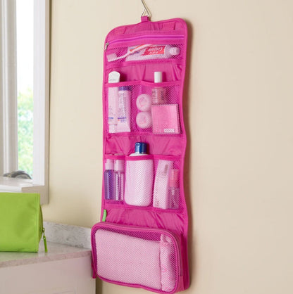 Foldable Hanging Toiletry Bag – Portable Travel Makeup Organizer with Storage Compartments