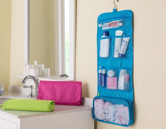 Foldable Hanging Toiletry Bag – Portable Travel Makeup Organizer with Storage Compartments