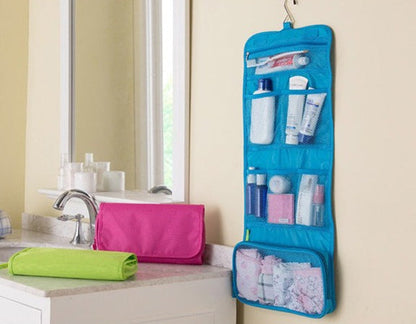 Foldable Hanging Toiletry Bag – Portable Travel Makeup Organizer with Storage Compartments