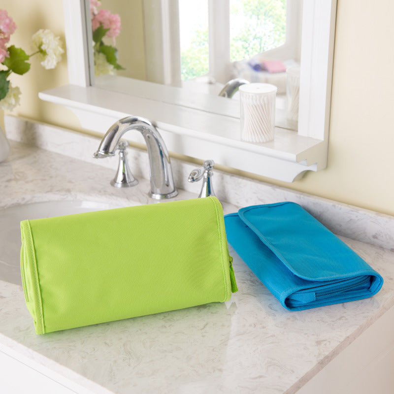 Foldable Hanging Toiletry Bag – Portable Travel Makeup Organizer with Storage Compartments