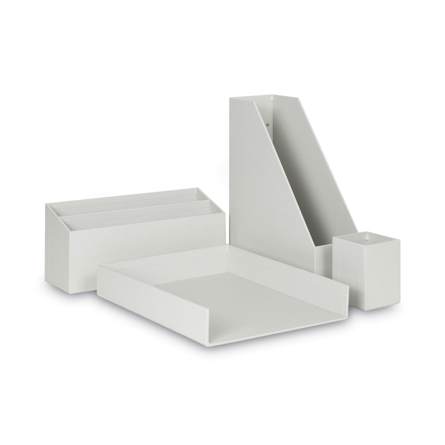 U Brands Four-Piece Desk Organization Kit, Magazine Holder/Paper Tray/Pencil Cup/Storage Bin, Chipboard, Gray