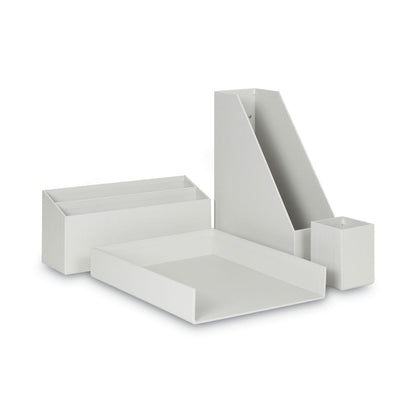 U Brands Four-Piece Desk Organization Kit, Magazine Holder/Paper Tray/Pencil Cup/Storage Bin, Chipboard, Gray