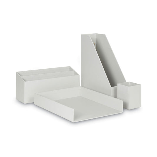 U Brands Four-Piece Desk Organization Kit, Magazine Holder/Paper Tray/Pencil Cup/Storage Bin, Chipboard, Gray