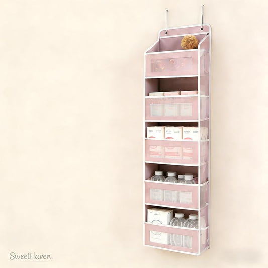 Sweethaven over the Door Organizer Storage-5-Tier Hanging Organizer with 10 Large Pockets Anti-Tilt Design 44 Lb Capacity for Bedroom Bathroom Baby Product Storage Dormitory Back to School Must Have Everyday Storage