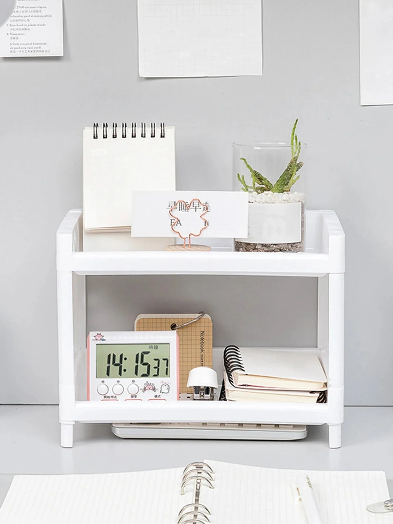 PP Desktop Double Layer Storage Rack – White Organizer for Desk