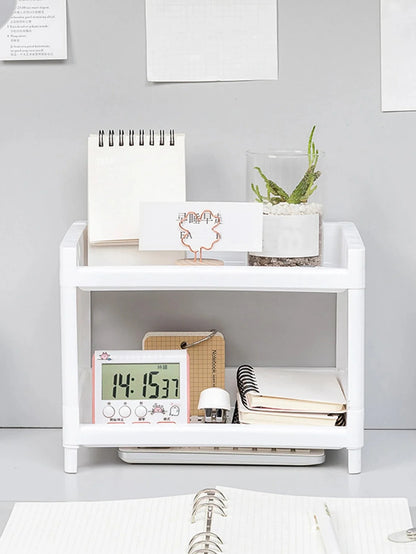 PP Desktop Double Layer Storage Rack – White Organizer for Desk