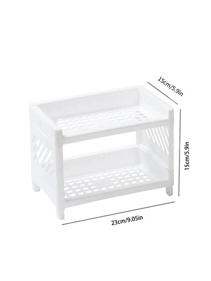 PP Desktop Double Layer Storage Rack – White Organizer for Desk