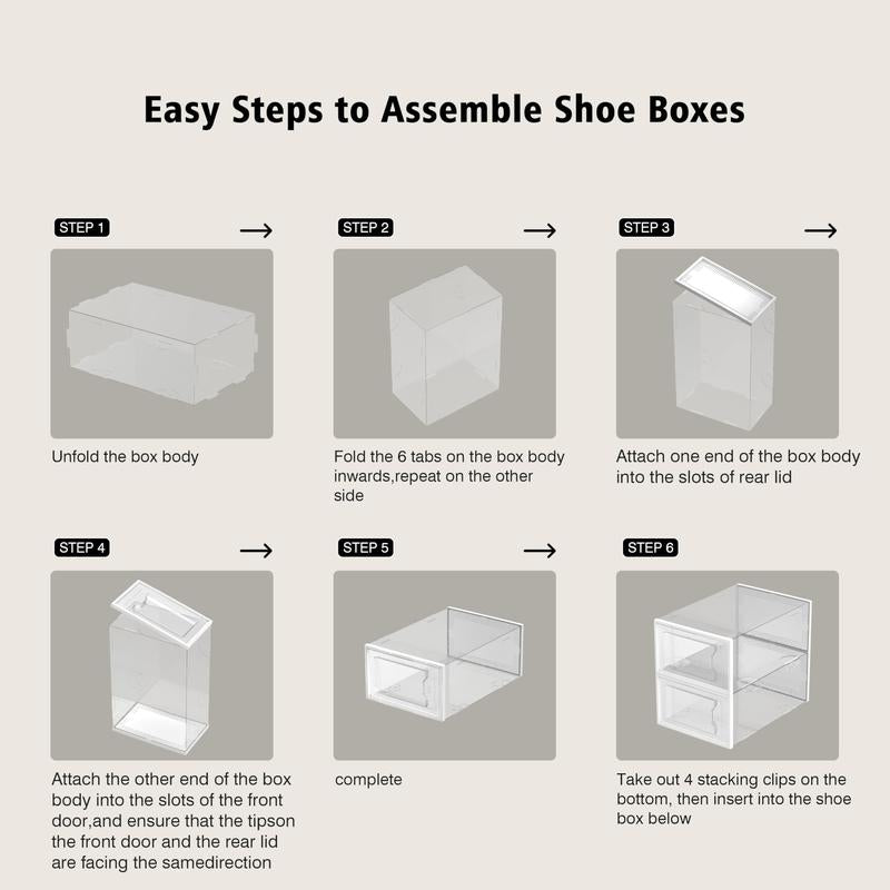 X-Large Shoe Storage Box Fit Size 11, Clear Plastic Stackable Shoe Organizer for Closet, Space Saving Foldable Shoe Rack Sneaker Container Bin Holder, 12 Pack Clear