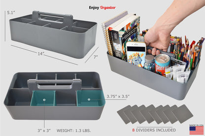 Enjoy Organizer -Portable Caddy Organizer -2 Stackable Plastic Caddy with Handle | Desk, Makeup, Dorm Caddy, Classroom Art Organizers (Made In Usa)