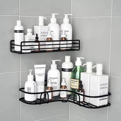 Premium Quality Bathroom Kitchen Punch Corner Frame Shower Shelf Wrought Iron Shampoo Storage Rack Holder with Suction Cup Bathroom Accessories