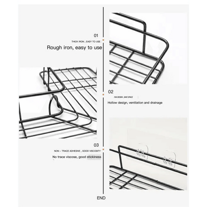 Premium Quality Bathroom Kitchen Punch Corner Frame Shower Shelf Wrought Iron Shampoo Storage Rack Holder with Suction Cup Bathroom Accessories