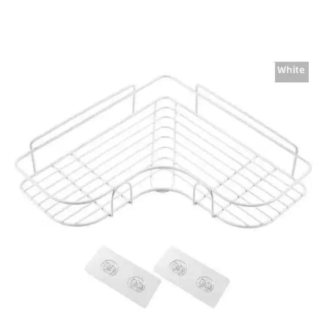 Premium Quality Bathroom Kitchen Punch Corner Frame Shower Shelf Wrought Iron Shampoo Storage Rack Holder with Suction Cup Bathroom Accessories