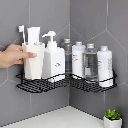 Premium Quality Bathroom Kitchen Punch Corner Frame Shower Shelf Wrought Iron Shampoo Storage Rack Holder with Suction Cup Bathroom Accessories