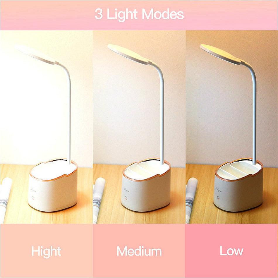 Rechargeable LED Desk Lamp with Pen Holder & Phone Stand – Adjustable Study Lamp for Students