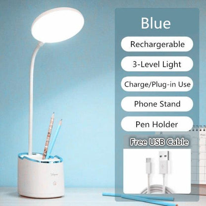 Rechargeable LED Desk Lamp with Pen Holder & Phone Stand – Adjustable Study Lamp for Students