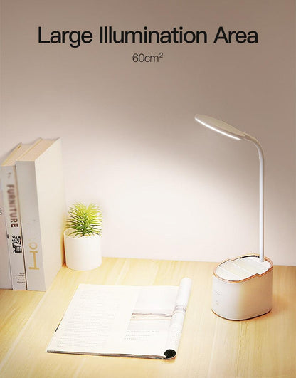Rechargeable LED Desk Lamp with Pen Holder & Phone Stand – Adjustable Study Lamp for Students