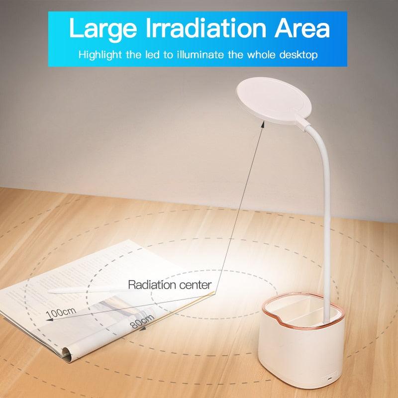 Rechargeable LED Desk Lamp with Pen Holder & Phone Stand – Adjustable Study Lamp for Students